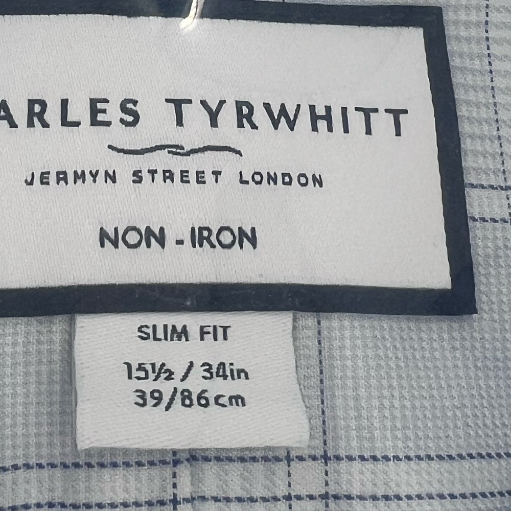 Charles tyrwhitt light blue pow check no-iron twill slim fit shirt 15.5/34in - Picture 5 of 11